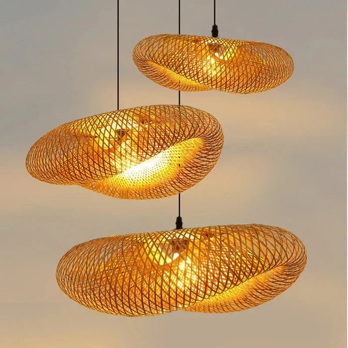 Boho Style Handwoven Bamboo Pendant Light For Natural Lighting In Living Rooms At Home