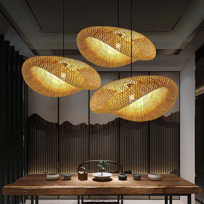 Boho Style Handwoven Bamboo Pendant Light For Natural Lighting In Living Rooms At Home