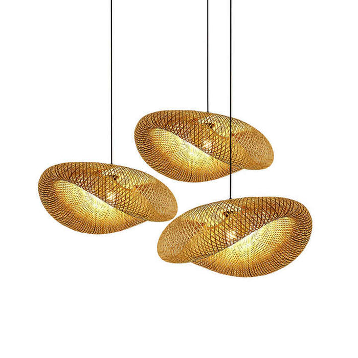 Boho Style Handwoven Bamboo Pendant Light For Natural Lighting In Living Rooms At Home