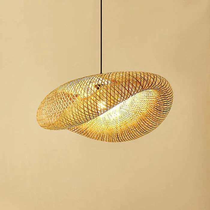 Boho Style Handwoven Bamboo Pendant Light For Natural Lighting In Living Rooms At Home