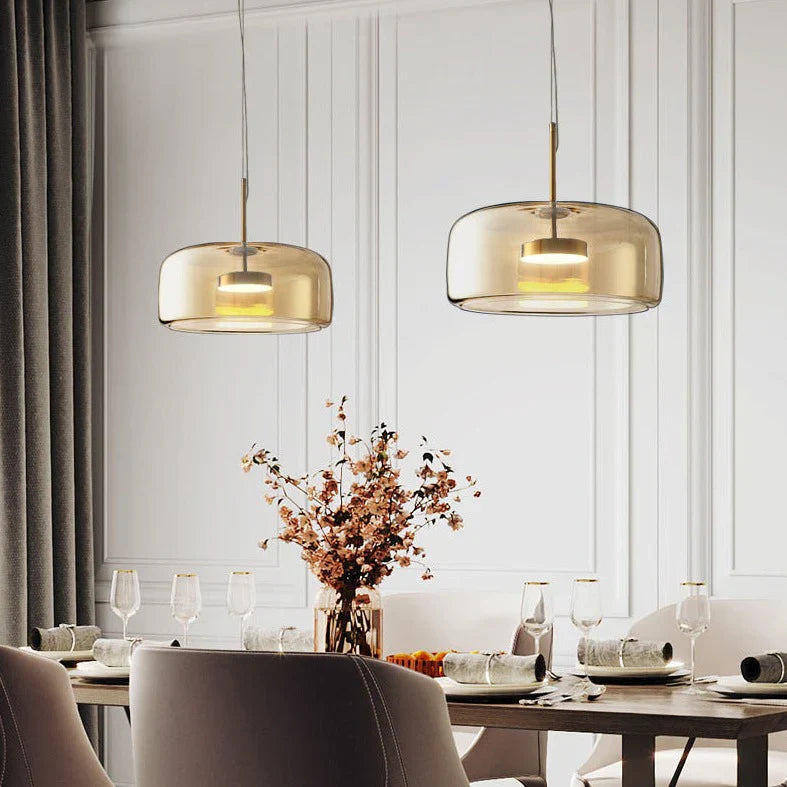 Contemporary Glass LED Pendant Light With Minimalist Shade And A Rich Gold Finish For Modern Interiors
